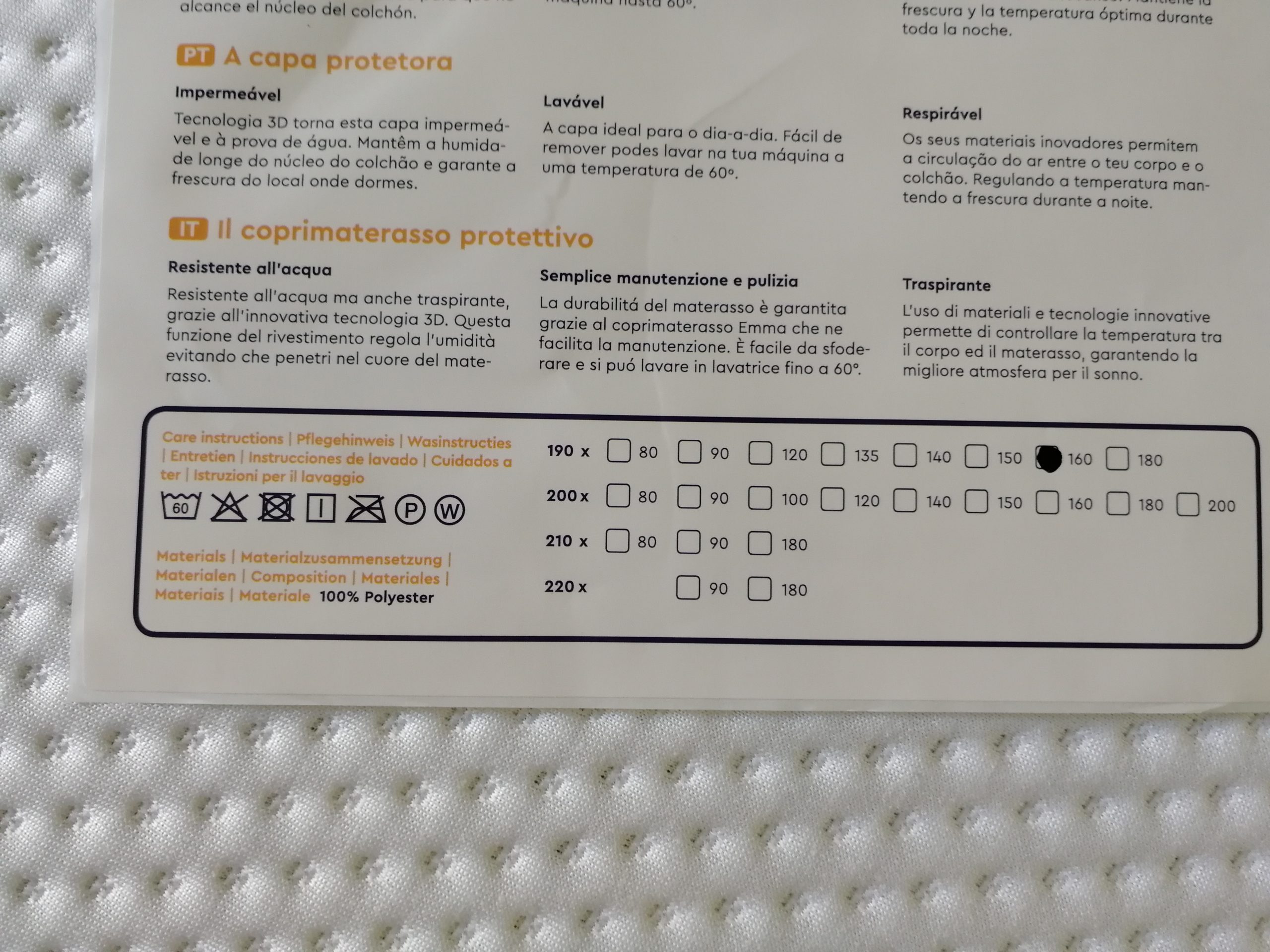 Specifiche coprimaterasso Emma