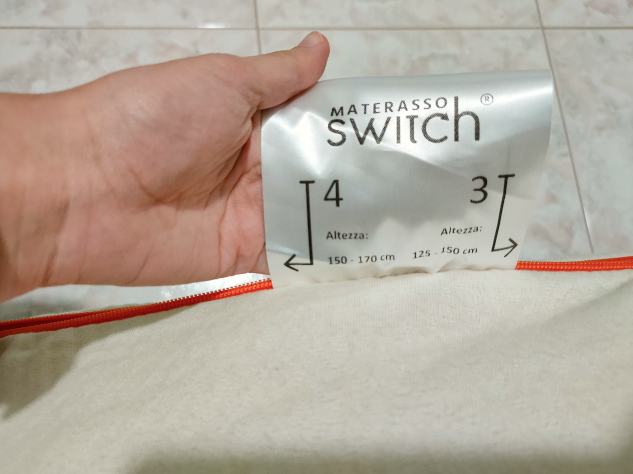 Materasso Switch - etichetta età e altezze bambino